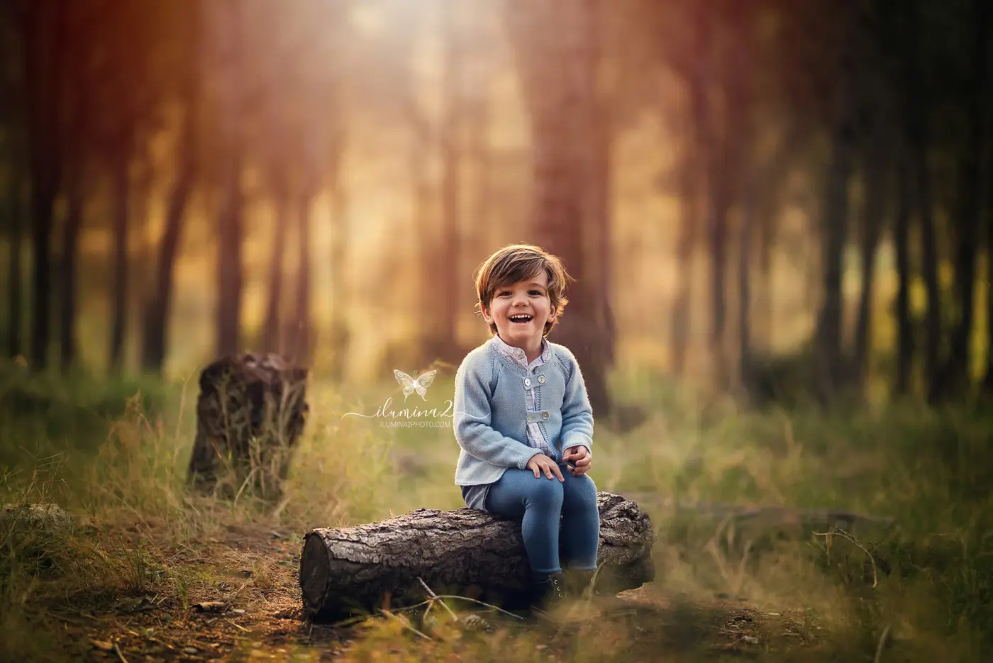 Sesiones de fotos bonitas para niños al aire libre. Fotos infantiles en el bosque.