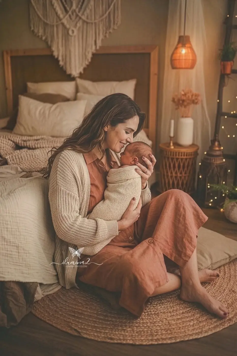 estudio newborn en Barcelona con ambiente natural y cálido